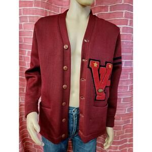 Grewe all coast Milan Vintage Collegiate RED Letterman Sweater FITS M "VH" #E